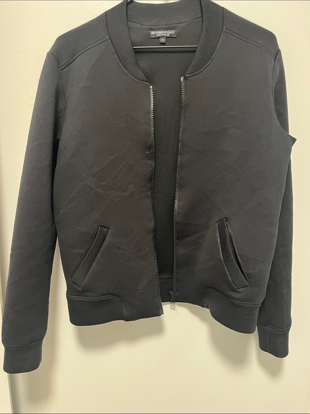 Beyond Yoga Black Bomber Jacket - Minimal Zip Front